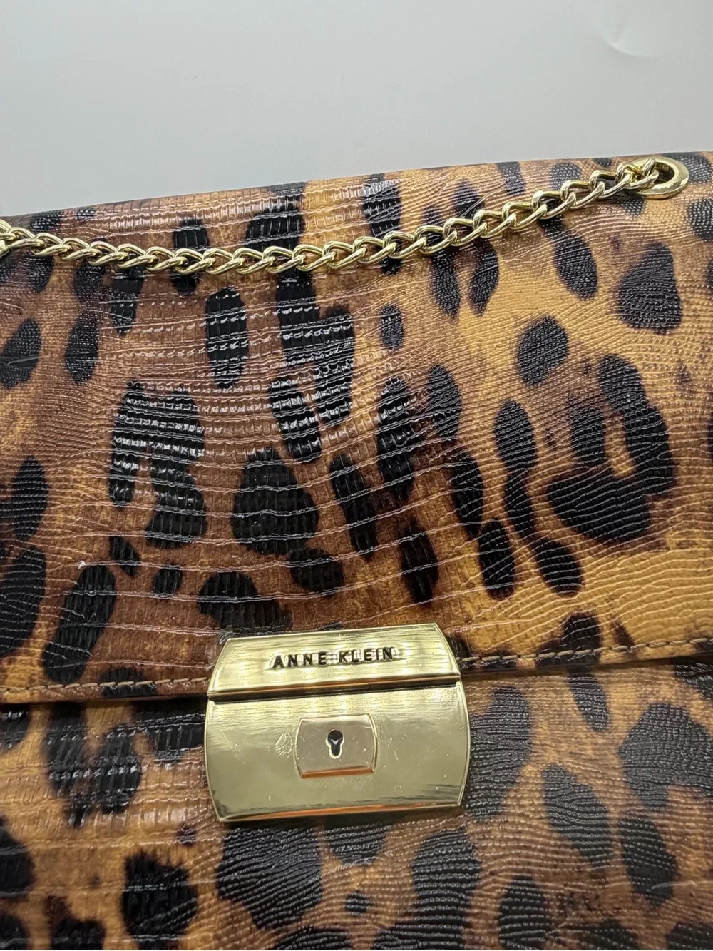 Anne Klein Leopard Print Chain Shoulder Bag